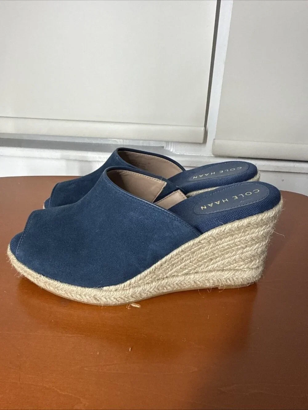 Cole Haan Cloudfeel Mule (Suede) Womens Size: 8 Blue Jute Wrapped Wedge Heel